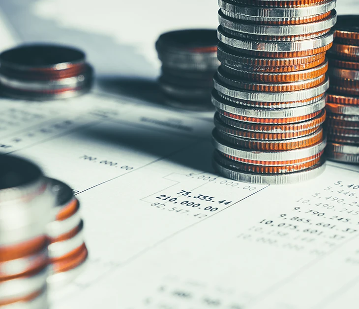 Pile of coins money stack in finance treasury deposit bank account saving
